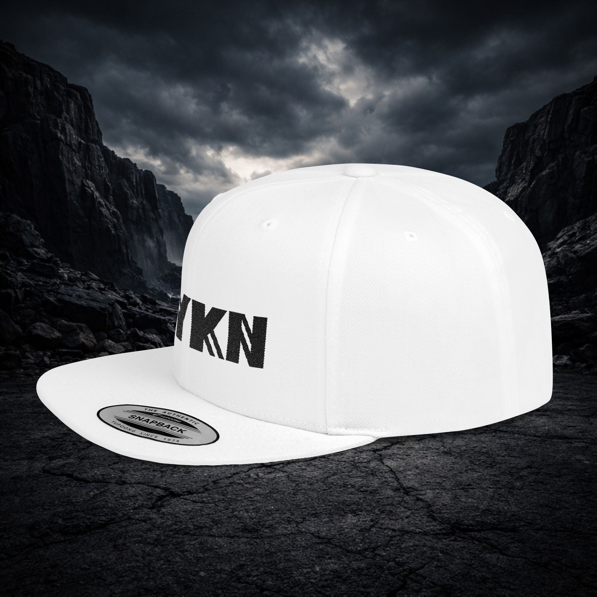 VYKN™ Flat Bill Snapback Hat – Black Logo